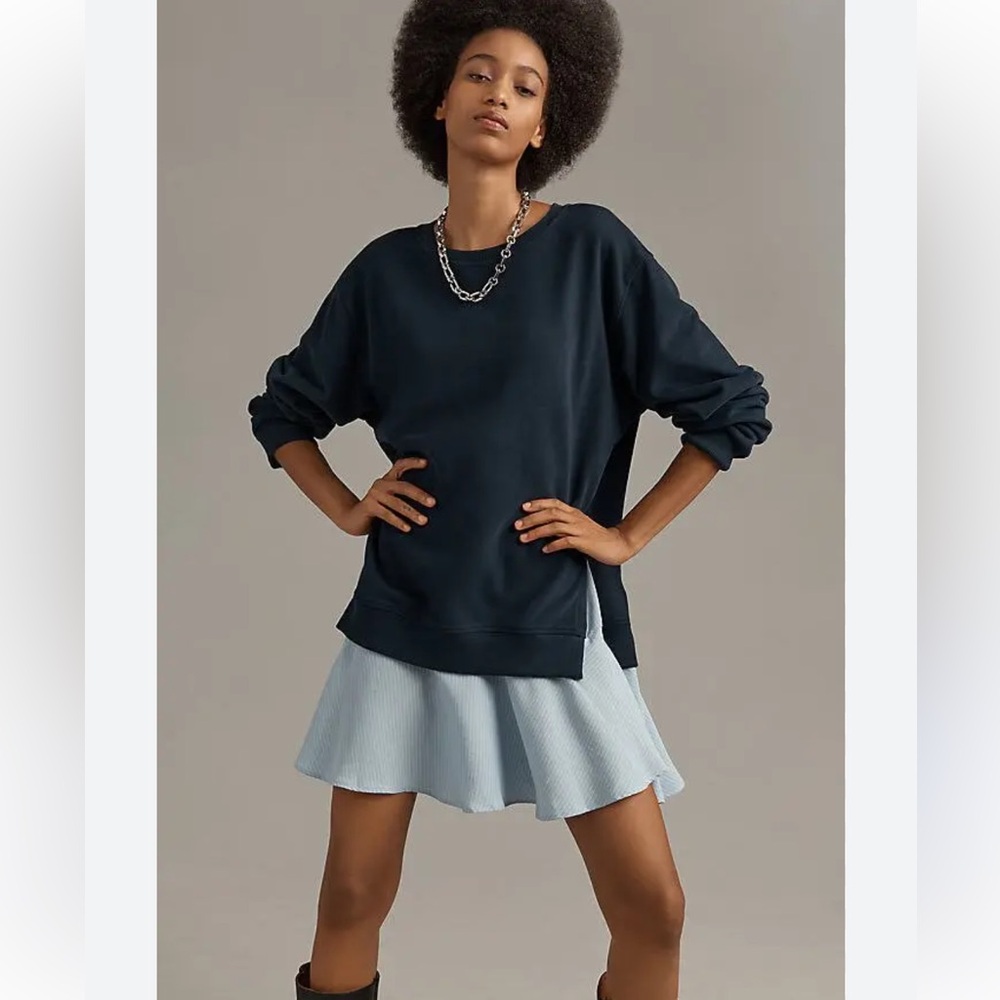 Maeve Long Sleeve Twofer Mini Dress Navy Sweatshirt, oversized XS MSRP $128